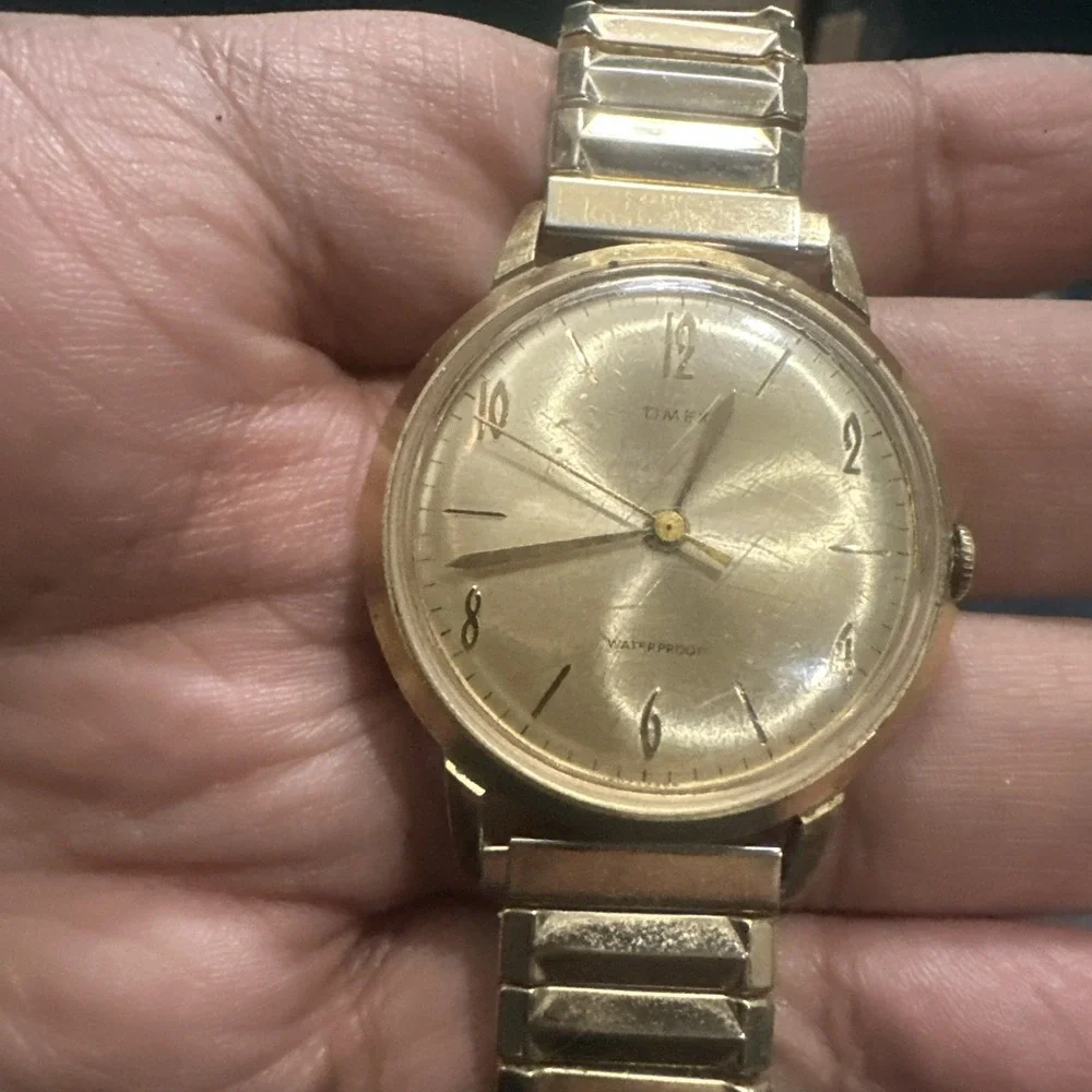 Works VTG 1965 Timex Marlin Waterproof Gold Men's watch Manual Wind 34mm 7.5